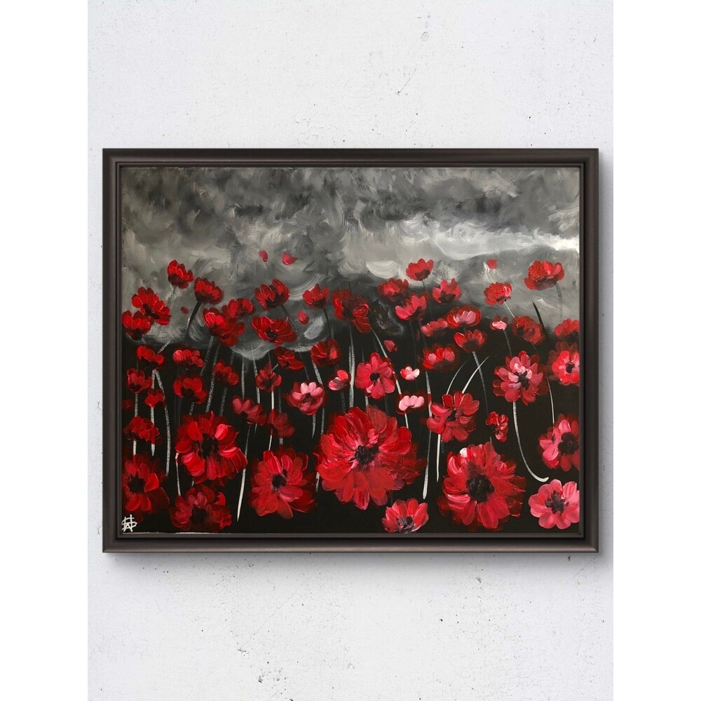 WS original storm flowers impressionism painting 16x20 canvas modern fine art